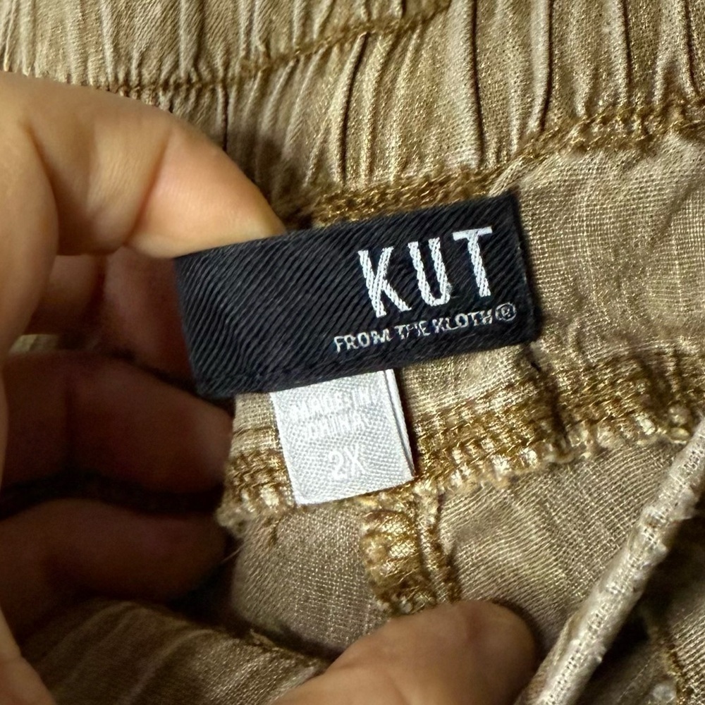 KUT FROM THE KLOTH Rosalie Boho Linen Blend Comfy Pull On Drawstring Waist Pants - Picture 4 of 7